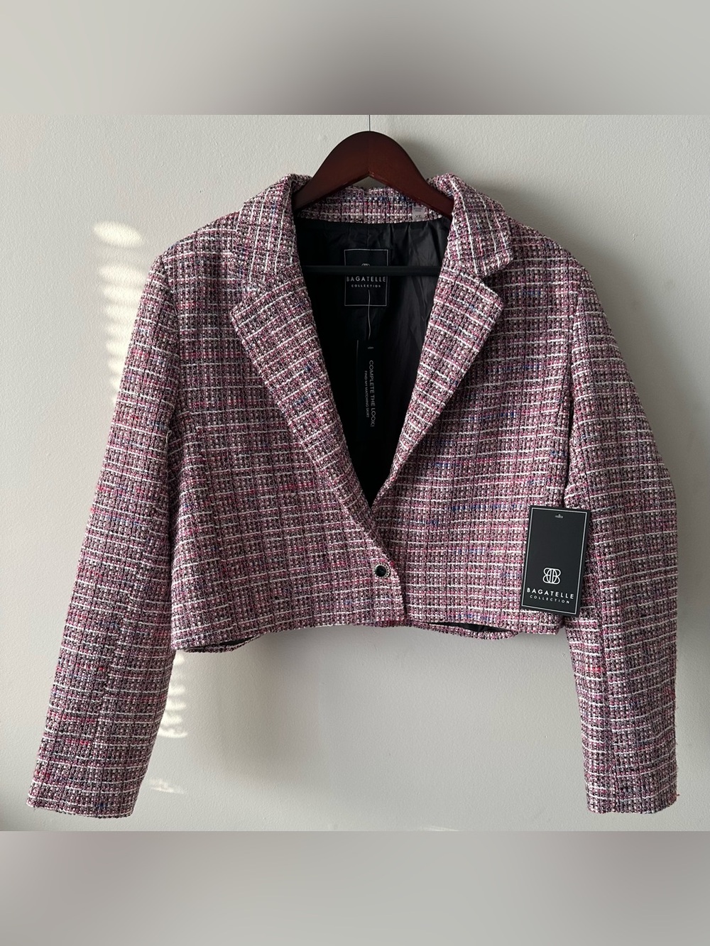 NWT Bagatelle Collection XL cropped tweed blazer one button closure multicolor
